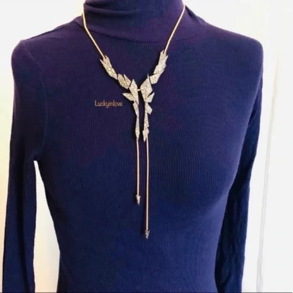 ALEXIS BITTAR Crystal Dark Edgy Shards Snake Chain Gold Gunmetal Lariat Necklace - Picture 12 of 15